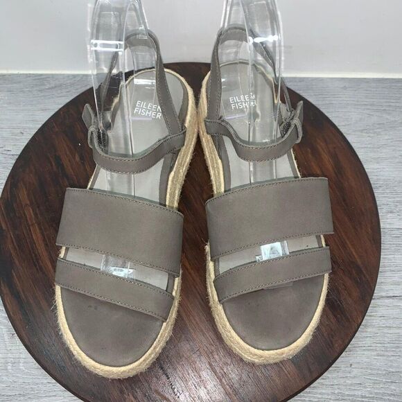 EILEEN FISHER Women’s 8 Sandals Devi Gray Platform Wedge Espadrille Jute Strappy - Picture 7 of 11